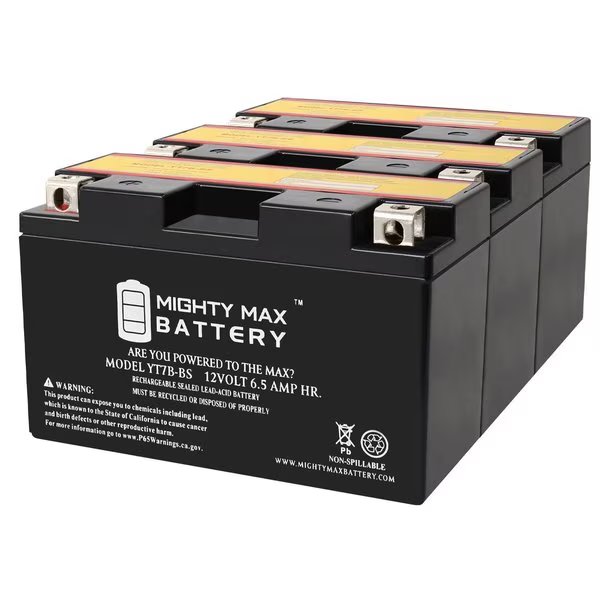 YT7B-BS 12V 6.5AH Replacement Battery compatible with Yamaha Zuma YW 125 09-17 - 3PK, Mighty Max Battery, Mfr#: MAX3991886